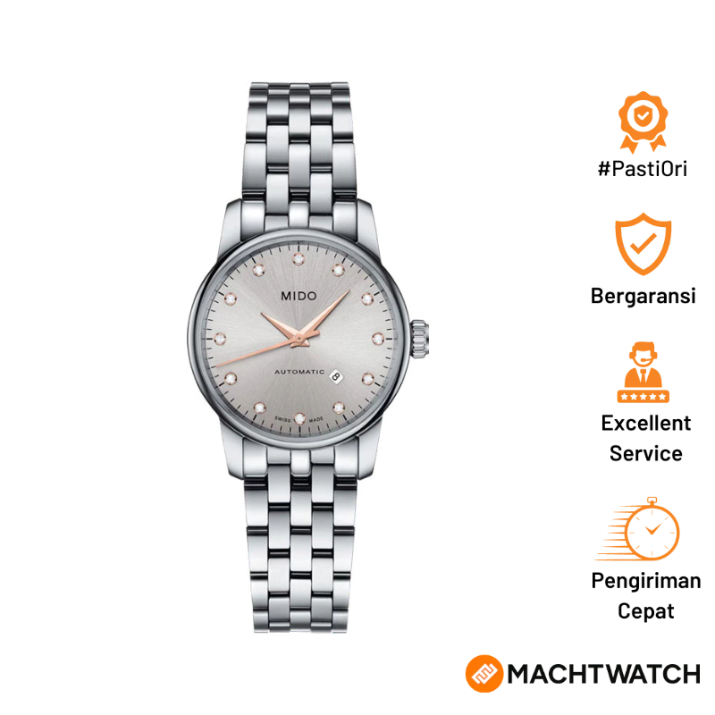 Jam Tangan Wanita MIDO Baroncelli M7600.4.67.1 Lady Rhodium Dial Stainless Steel Strap