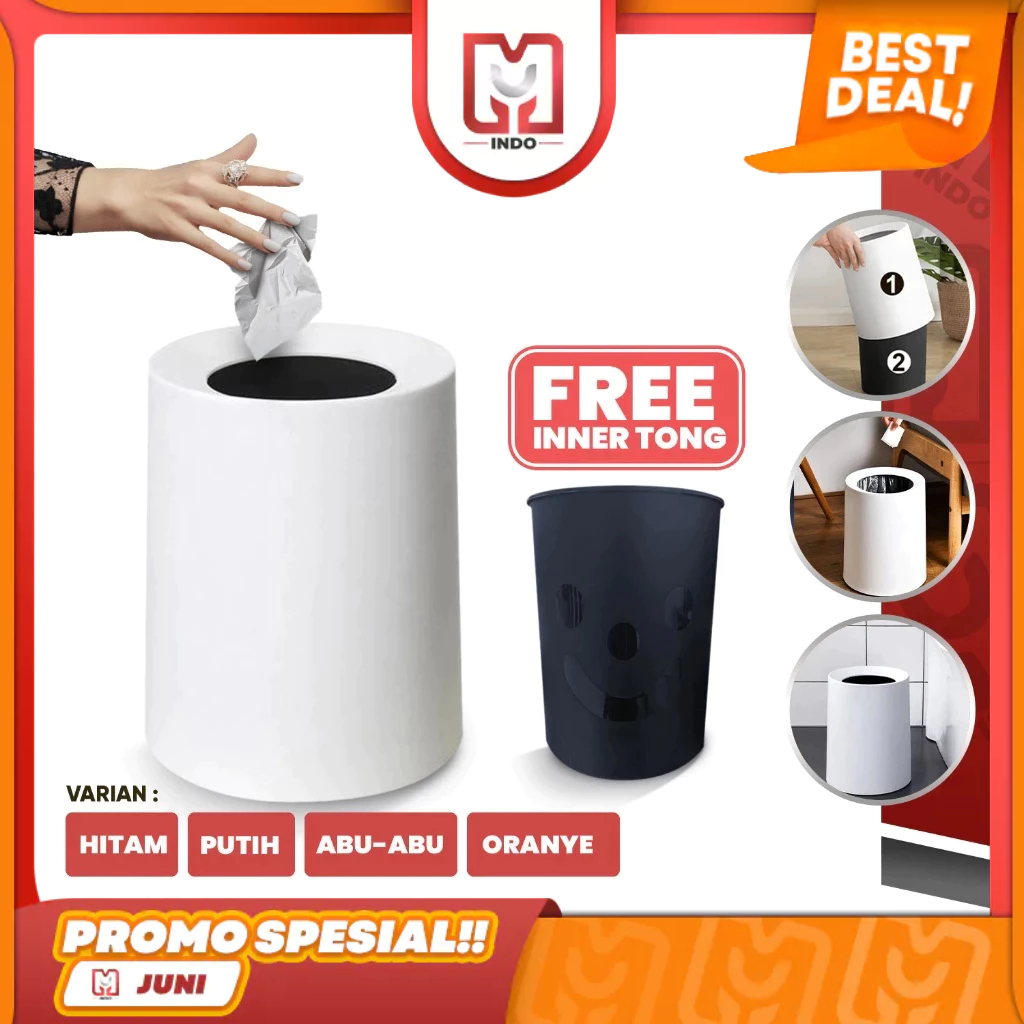 Tempat Sampah Bulat E100 Trash Bin / Tong Sampah Plastik Minimalis Ruang Tamu/Dapur/Toilet