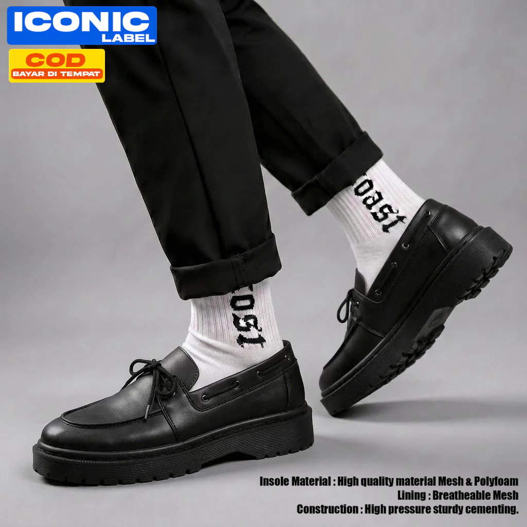 Sepatu Loafers Slop Pria Docmart Hak Tinggi 5 cm