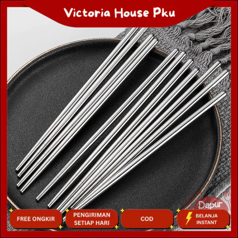 VHP - Sumpit Stainless Polos sepasang / Sumpit Bulat Stainless Steel | Sumpit Stainless Bulat Ala Re