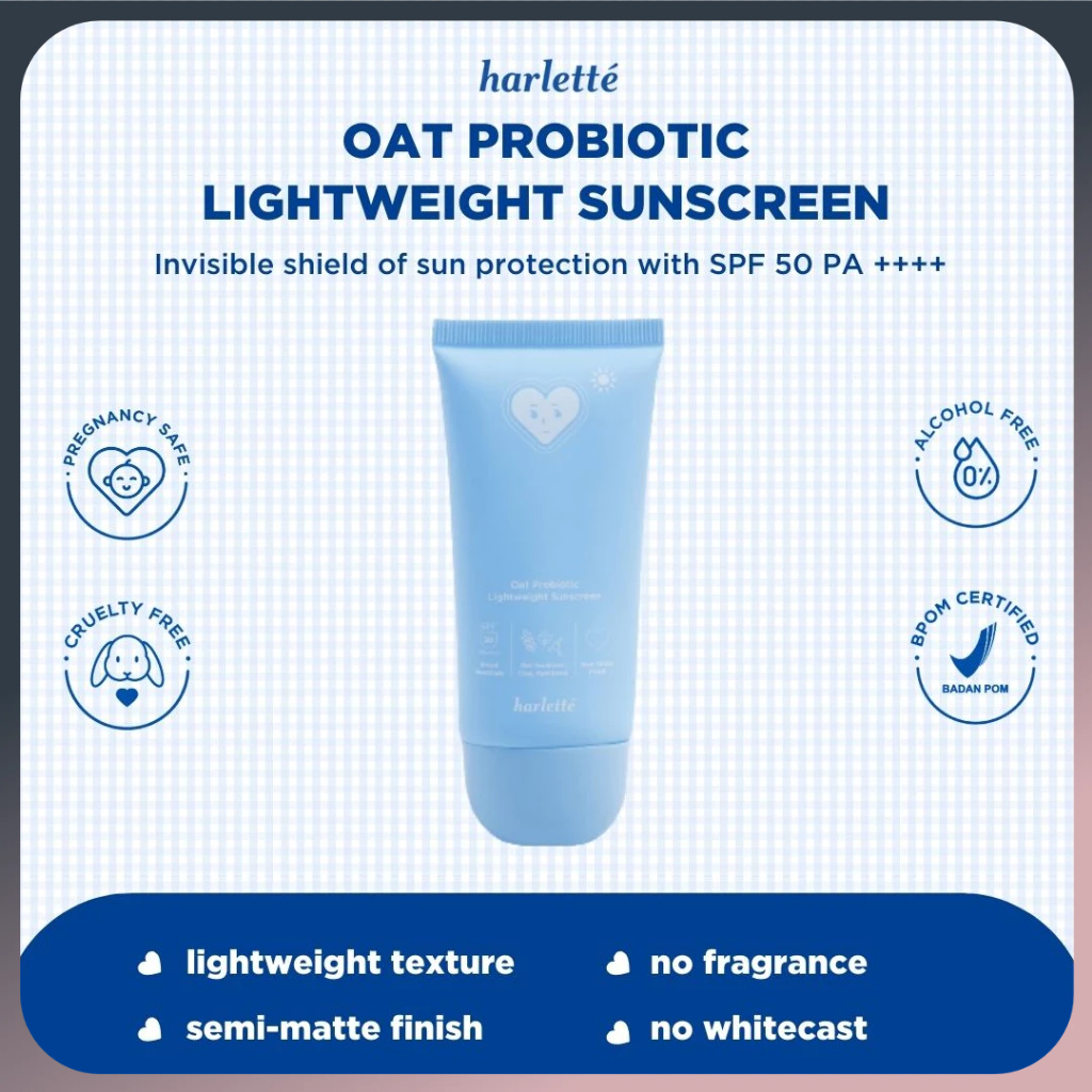 Harlette Oat Probiotic Sunscreen SPF50 PA+++ Sunblock Untuk Wajah Sensitif & Jerawat 40g XX396