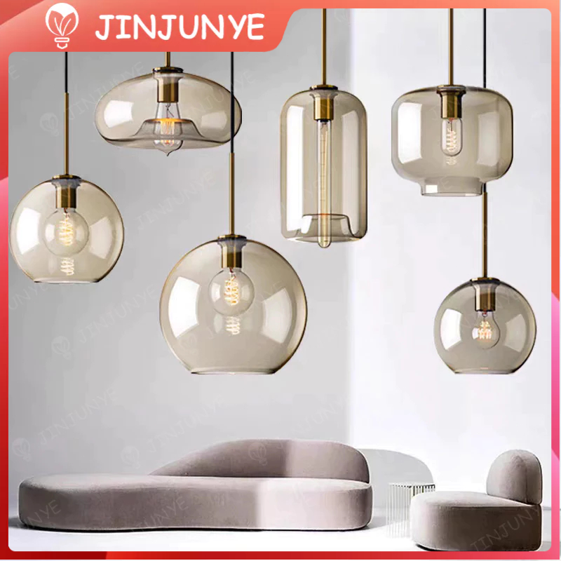 Lampu Gantung Kaca Teh Minimalis Nordic Modern Restoran Tidur Kamar Meja Makan MiniBar Hotel Cafe La