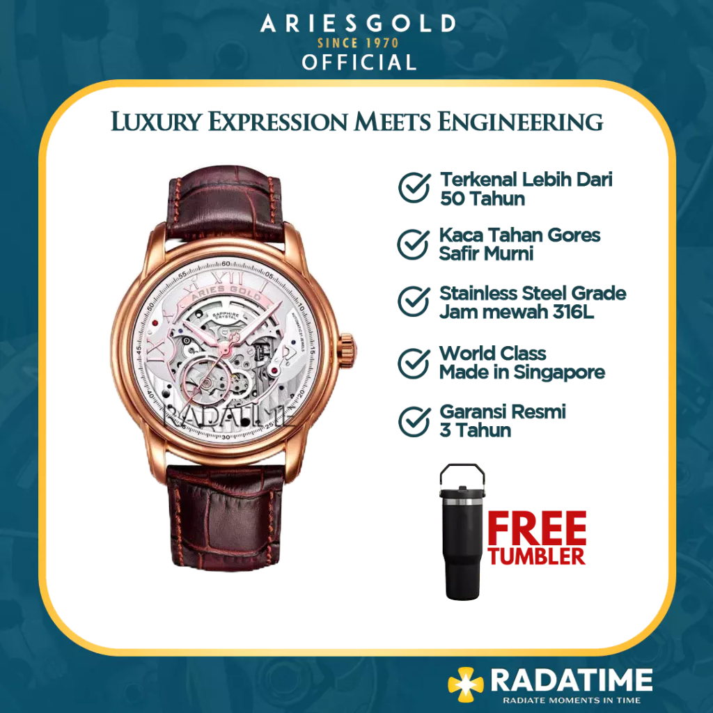 [FREE TUMBLER] Jam Tangan Pria Aries Gold Infinum El Toro 100% Original Rose Gold G-9005A-RG-S