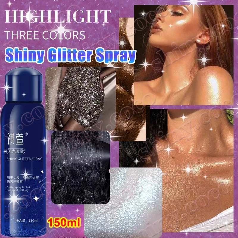 Shiny Glitter Spray Body Glitter Spray 150ml Bubuk Highlighter Berkilau Berkilau Tubuh Rambut Wajah 