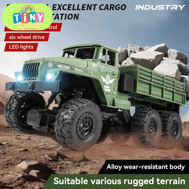 Mainan Mobil Truk Militer Remote Control dengan Lampu 2.4GHZ 4WD RC Mobil Truk Kargo Besar Bahan All