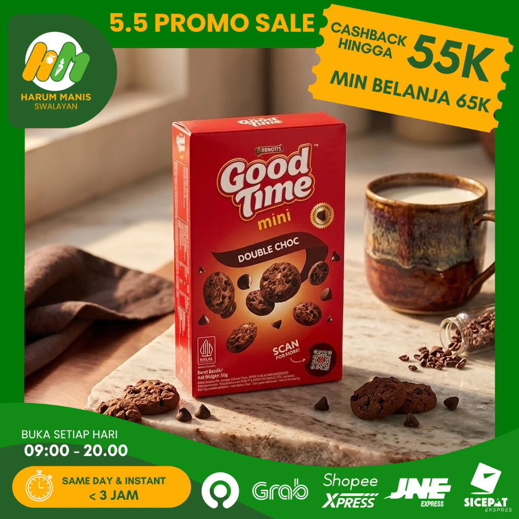 GOOD TIME MINI DOUBLE CHOCO 50GR / GOOD TIME KOTAK KECIL / CEMILAN BISKUIT COKELAT / GOOD TIME MINI 