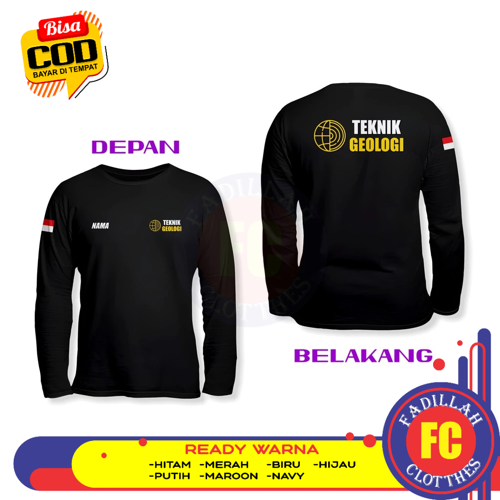 Baju Kaos Teknik Geologi Gratis Nama Kamu DB Lengan Panjang Kaos Distro
