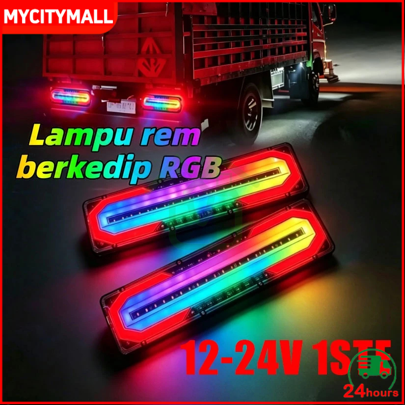 SEPASANG Stop Lamp Truk 12-24 Volt Senja Nyala Rgb Rem Kedip Model Kotak 366