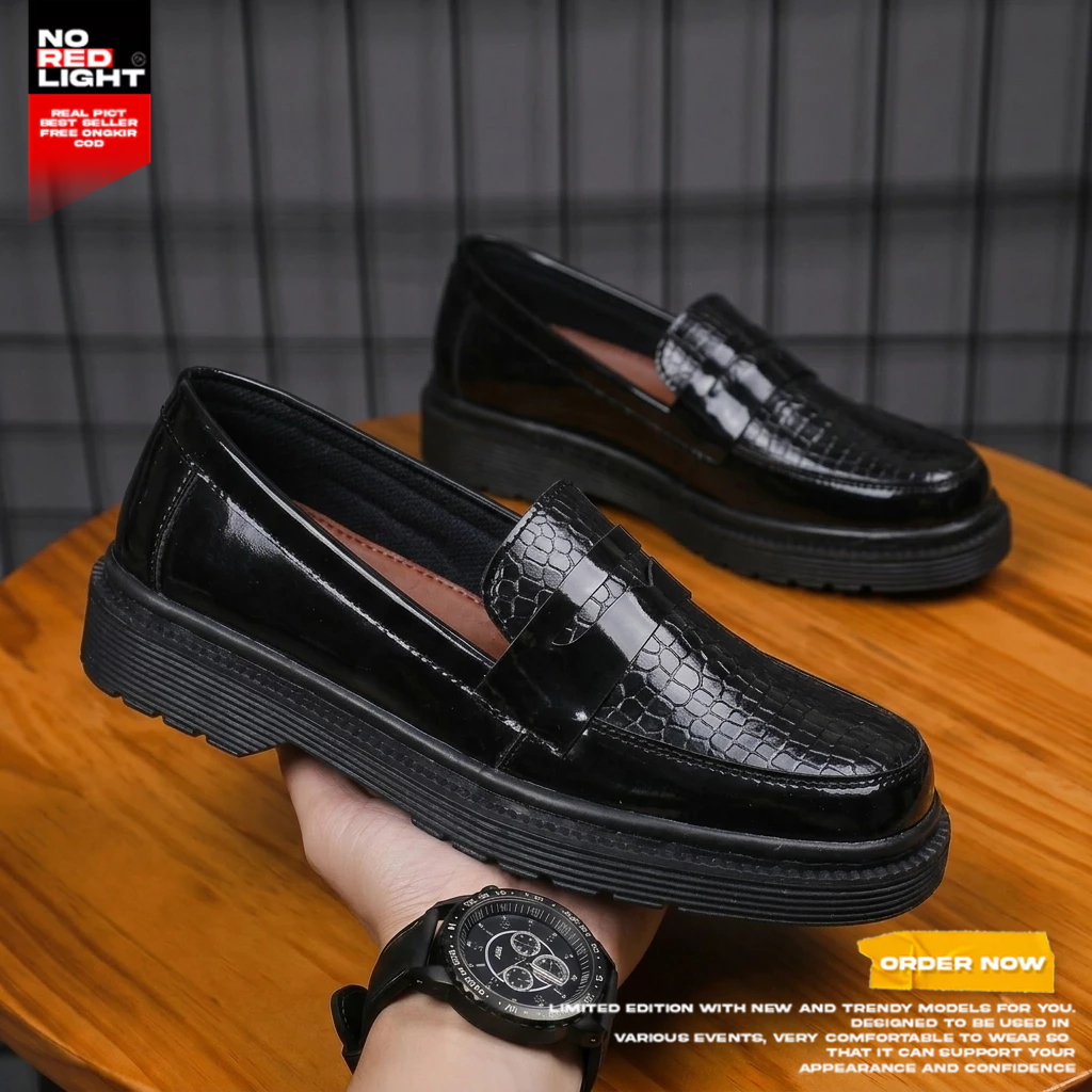 LOAFCRO- Sepatu Loafers Kerja Formal Pantofel Docmart Hitam Pria NRL-BABAYO
