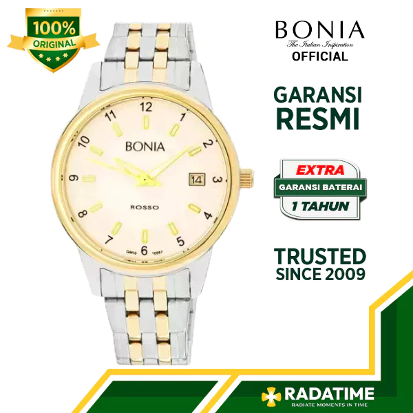 Jam Tangan Pria Bonia Rosso 100% Original -Gold BNB10097-1125