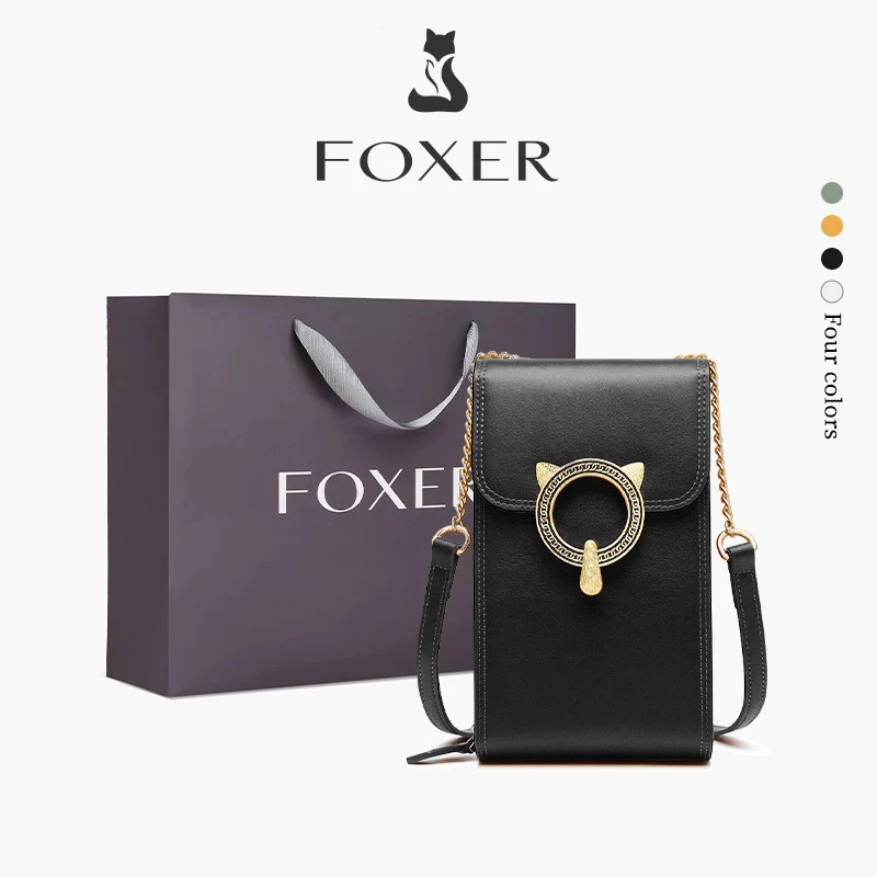 FOXER Tas Selempang WanitaKulit Asli Tas Selempang HP Wanita Tas Bahu Rantai