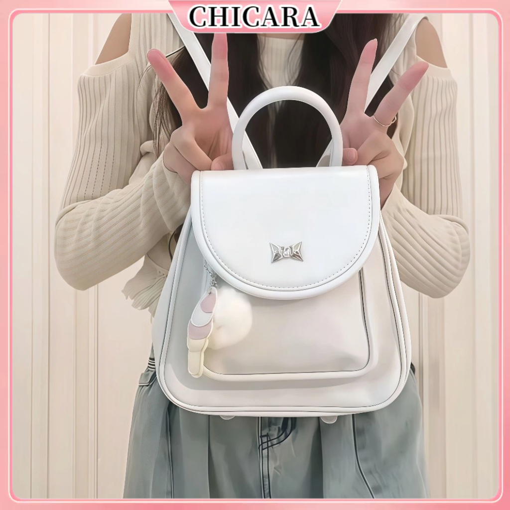 Tas Ransel Wanita Kulit Import Korea Y2K Lucu Stylish Putih Kecil Elegan Cocok Sehari-Hari