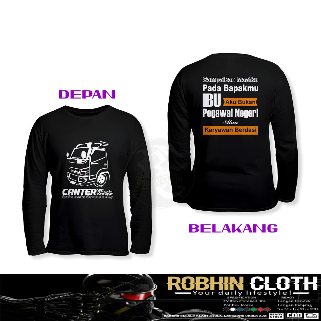 Kaos Baju CANTER MANIA INDONESIA COMMUNITY DENGAN KATA KEREN DB Lengan Panjang Baju Otomotif