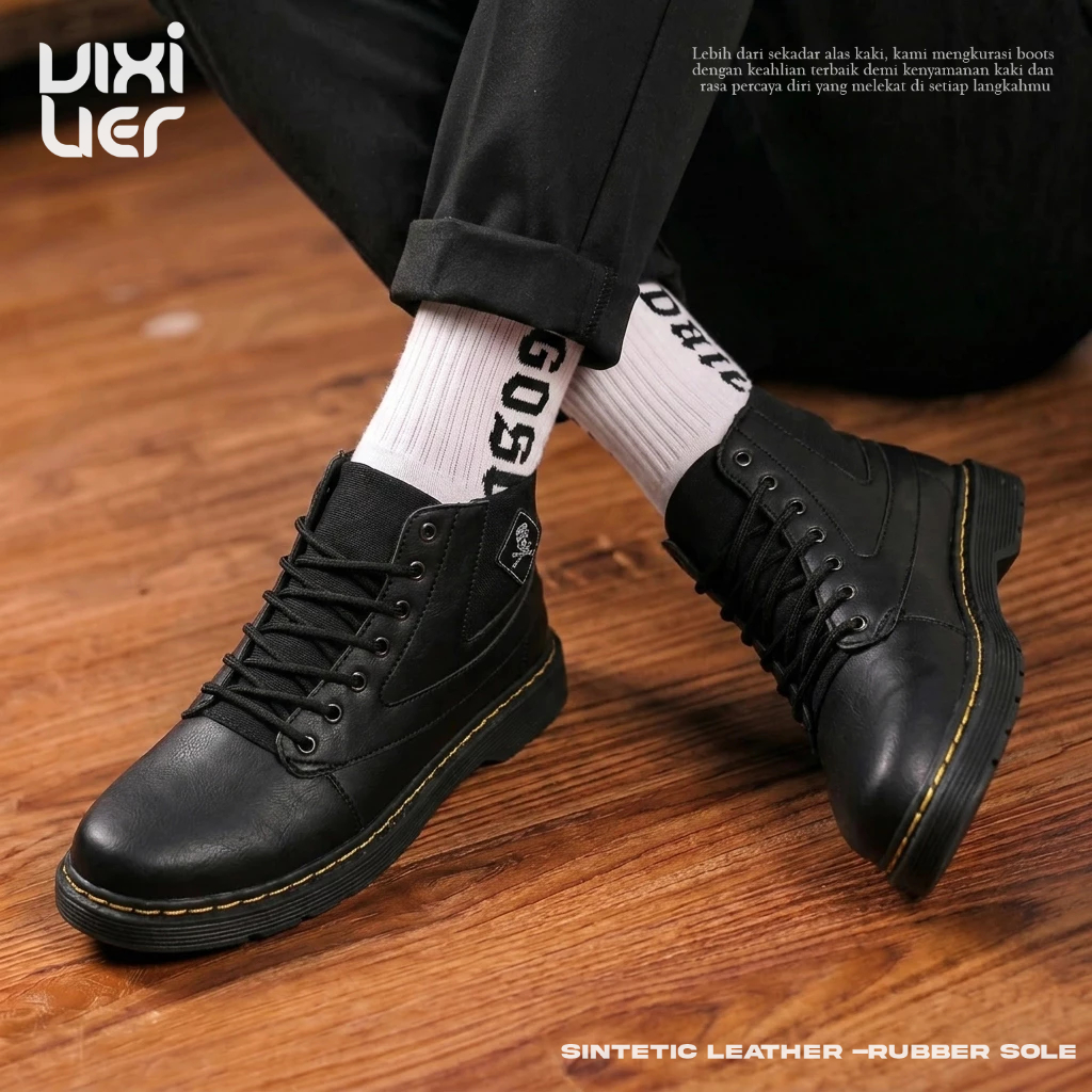 VIXILIER - Sepatu Boots Hitam Kombinasi Kanvas Pria - MINERAL