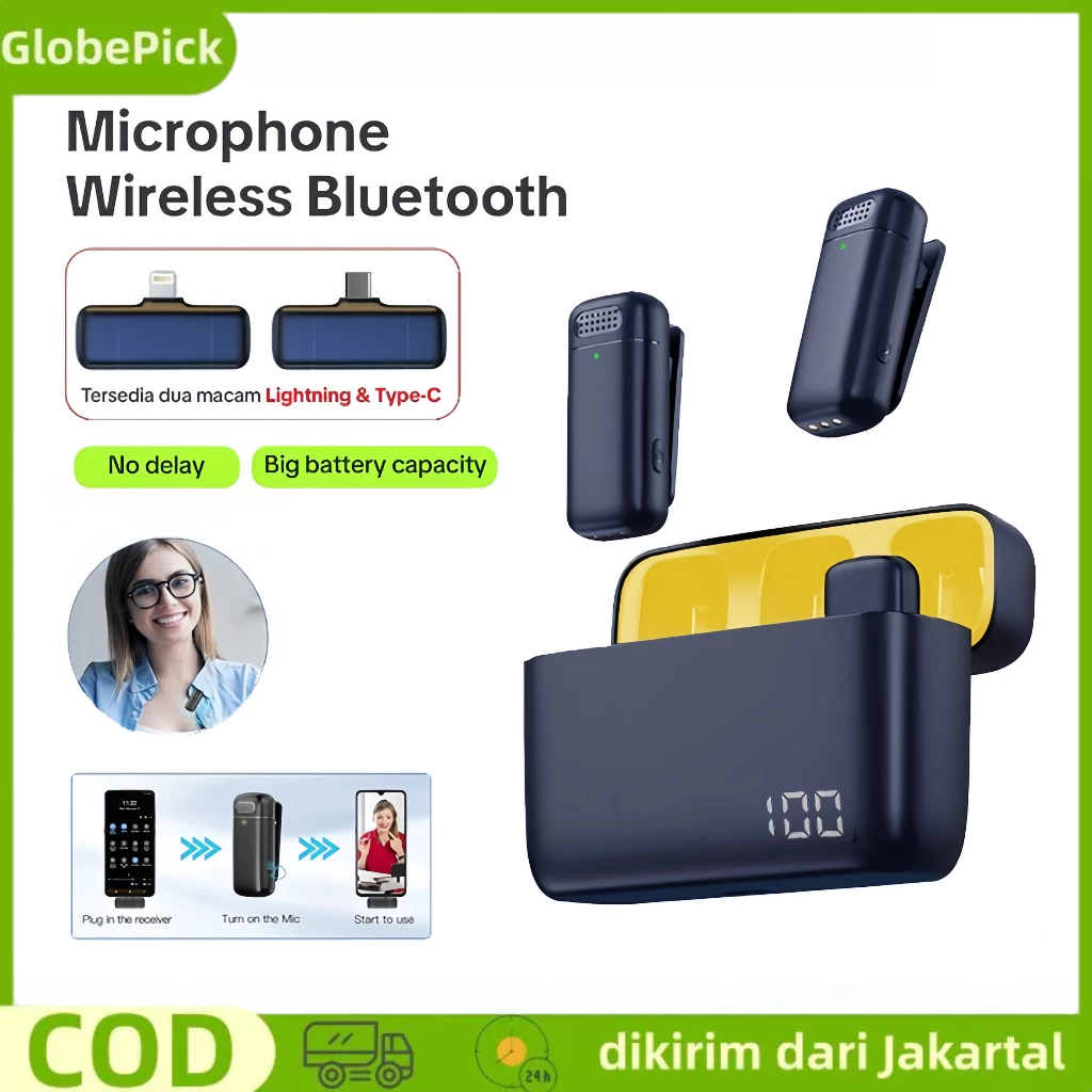 Mic Microphone Bluetooth Mikrofon Nirkabel Lavalier tanpa kabel hp Lapel Mic wireless clip on untuk 