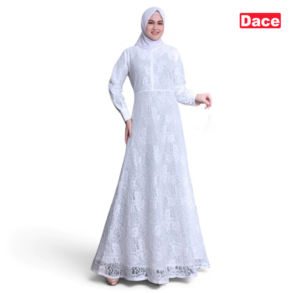 DACE - Gamis Brokat Pesta Full Furing Higet Putih Tosca Lilac
