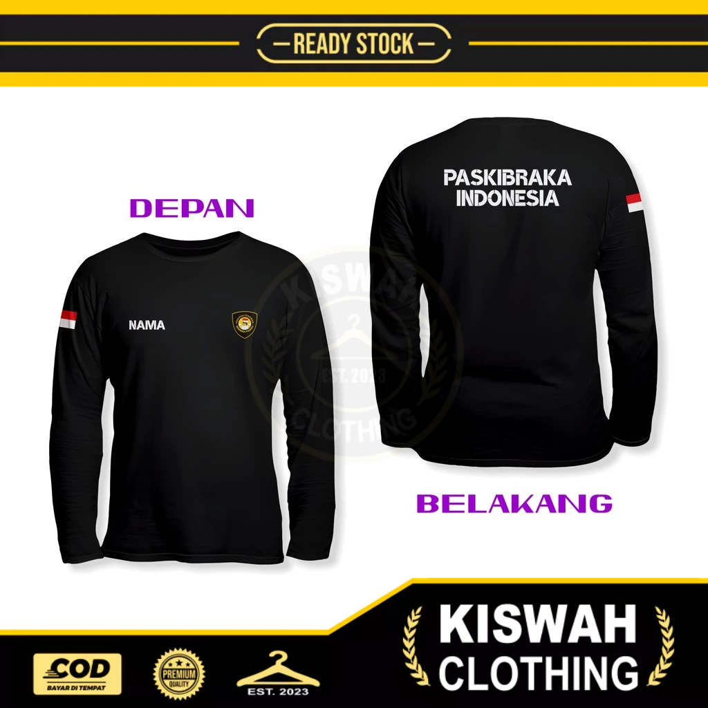 Kaos Tshirt PASKIBRAKA Indonesia Request Nama DB Lengan Panjang Kaos Distro