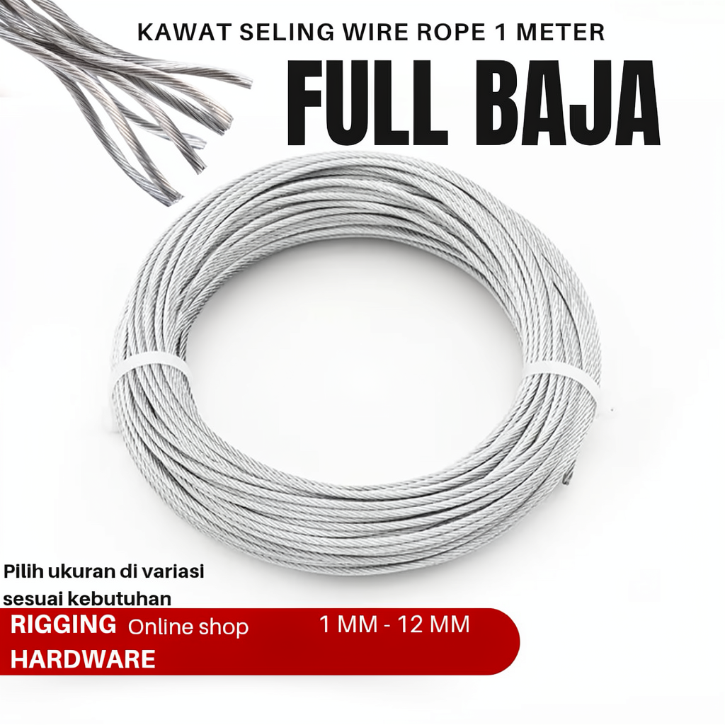 Seling galvanis full baja 1 mm - 6 mm kawat tali sling kaku