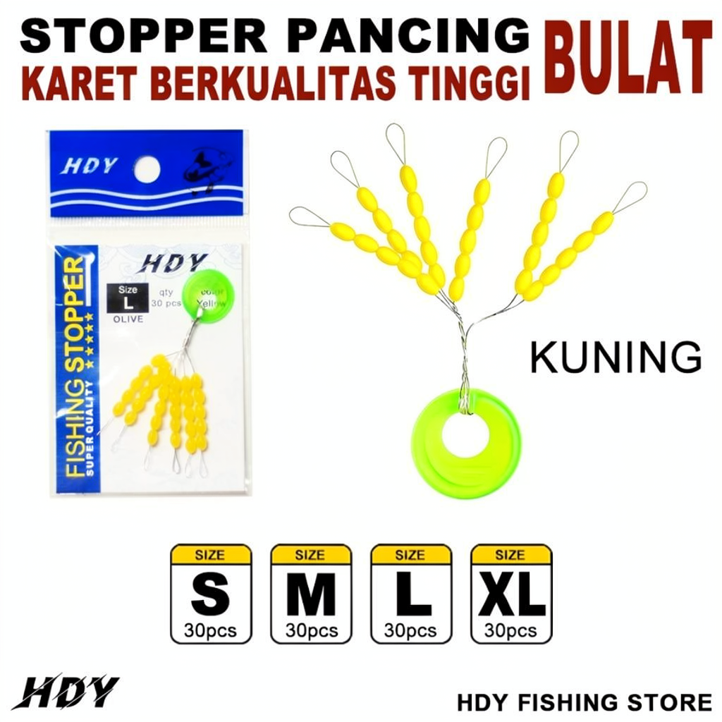 Stopper Pancing Bulat Kecil Besar Warna Kuning dan Hitam Isi 30 Pcs HDY