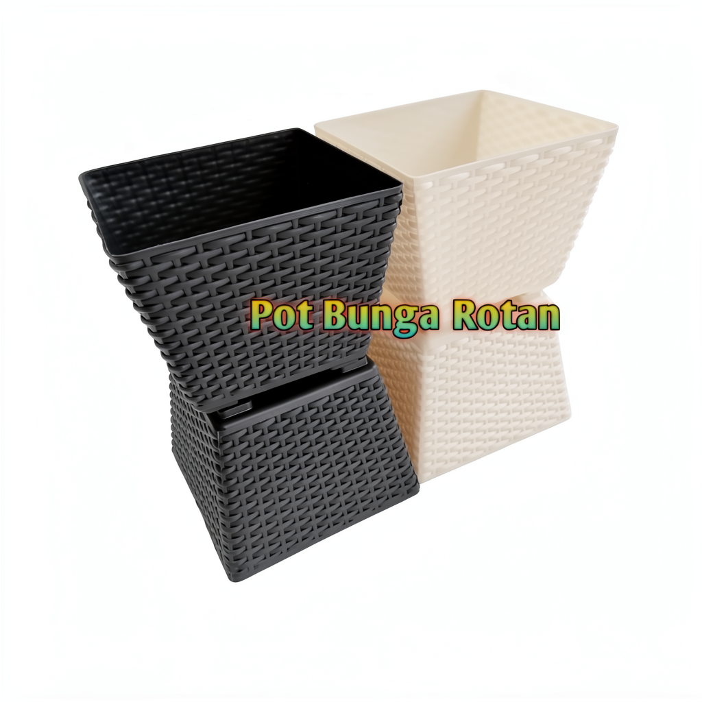 Kudaku Pot Plastik Bentuk Rotan Uk. 28 / Pot Tanaman / Pot Bunga Rotan