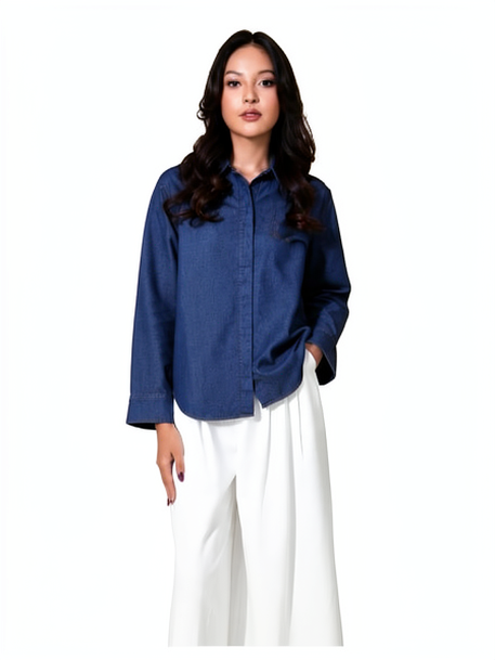 Rustic - Kemeja Jeans Cott No Pocket - Kemeja Denim Wanita Premium