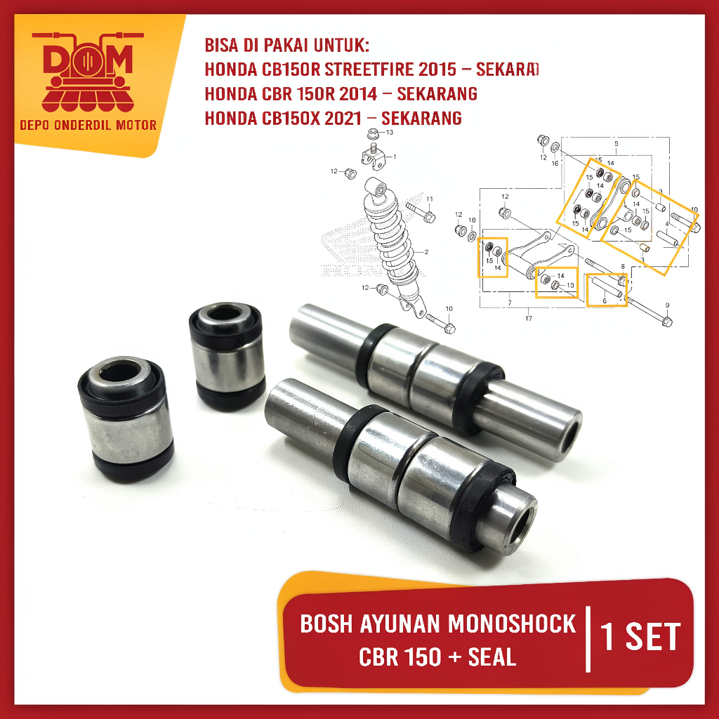Bosh Ayunan Mono Shock CBR 150 (PSP) Bos Unitrack Anting Segitiga Bushing Monosok Unitrack