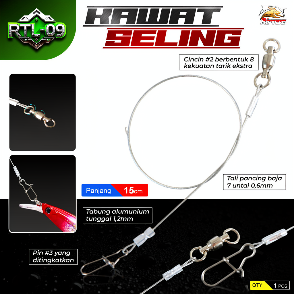 KOLEKSI RANGKAIAN PANCING SIAP PAKAI RIPTIDE BAHAN FLUOROCARBON STAINLESS STEEL KAWAT SELING NEKLIN 