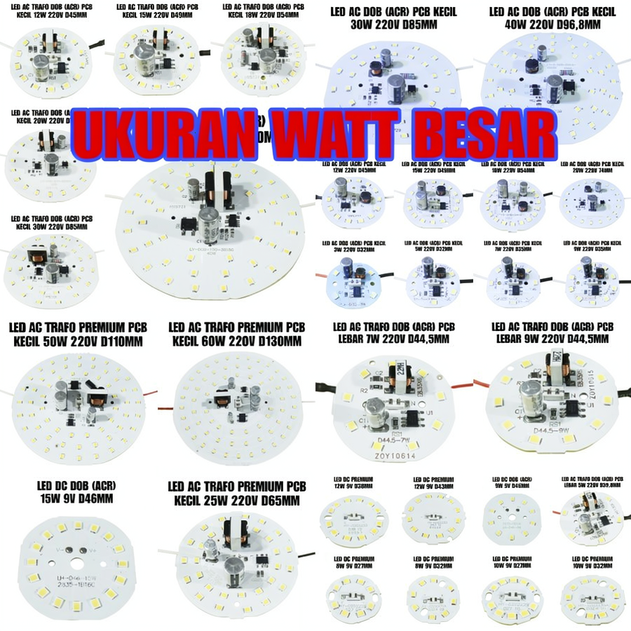 PCB LED AC ACR DAN PREMIUM ORIGINAL WATT BESAR 20W SD 60W LENGKAP - PCB LED TRAFO - LED AC EKONOMISS