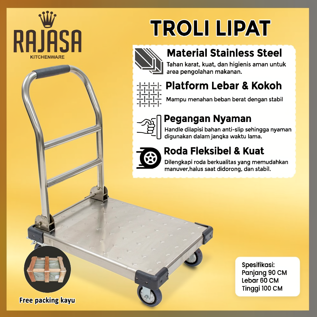 Troli Dorong Lipat Praktis Kuat Kokoh INCLUDE PACKING KAYU | Hand Truck Stainless Loading Trolley Tr