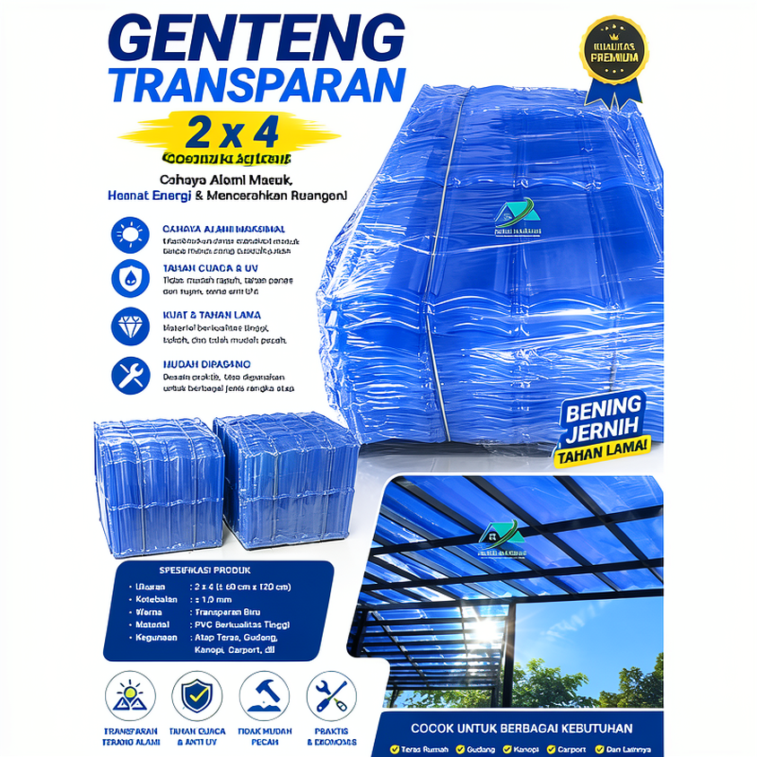 Genteng Bening PVC 8 daun Genteng metal fiber transparan 2x4 minimalis