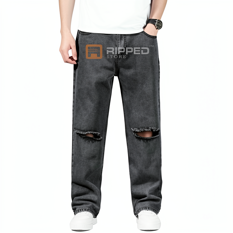 Celana Sobek Pria Ripped Jeans Longgar Denim Loose Fit Standar Reguler Basic Premium 27-38