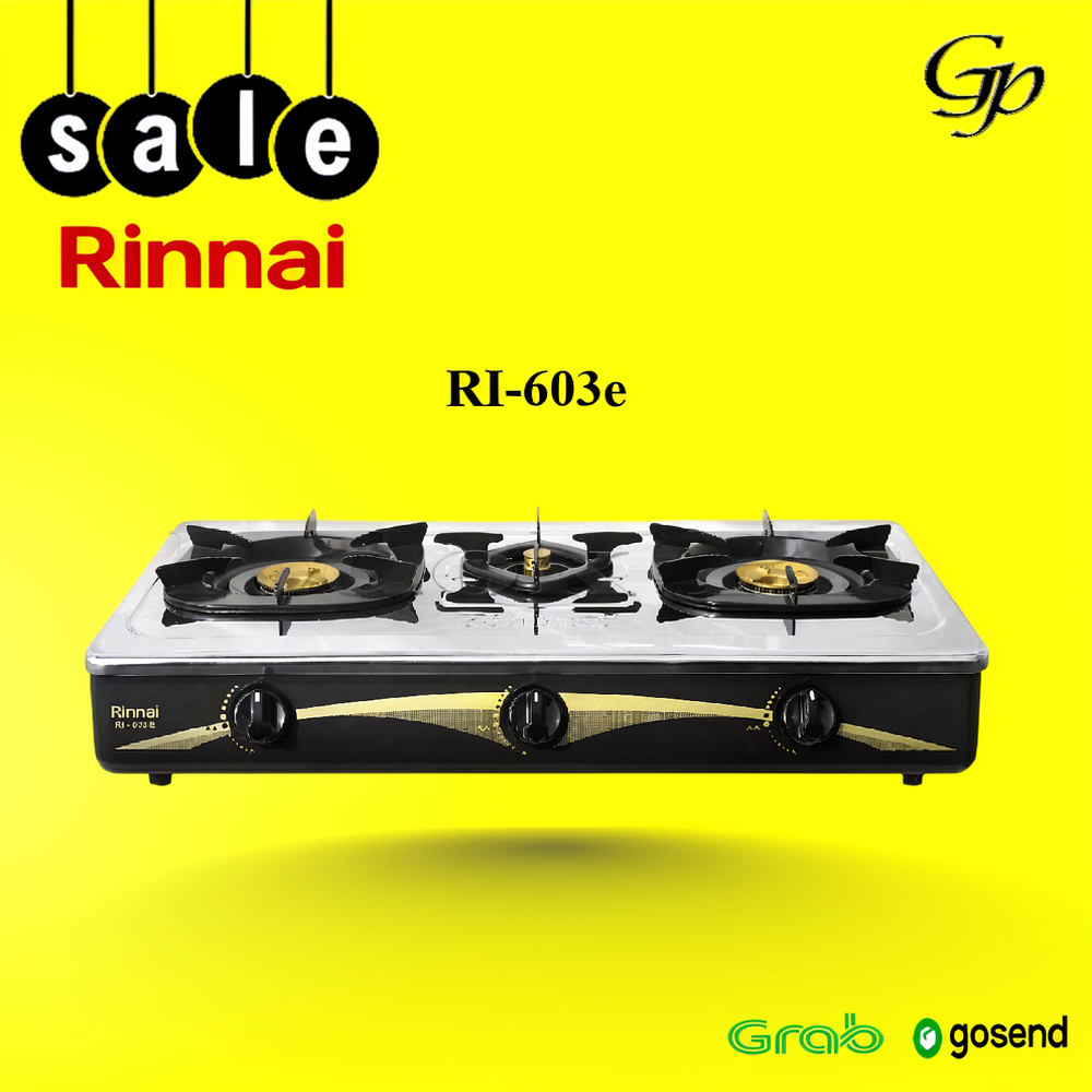 kompor gas 3 tungku rinnai ri-603e 603 e rinai stainless ri603e api lilin ri603