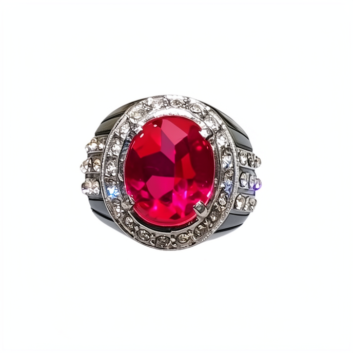 Cincin Titanium Batu Permata Ruby Catam Cutting Cabochon Small Size HQ