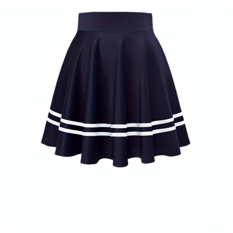 Rok Mini Olahraga Outdoor Wanita Kasual List Strip Putih Bahan scuba
