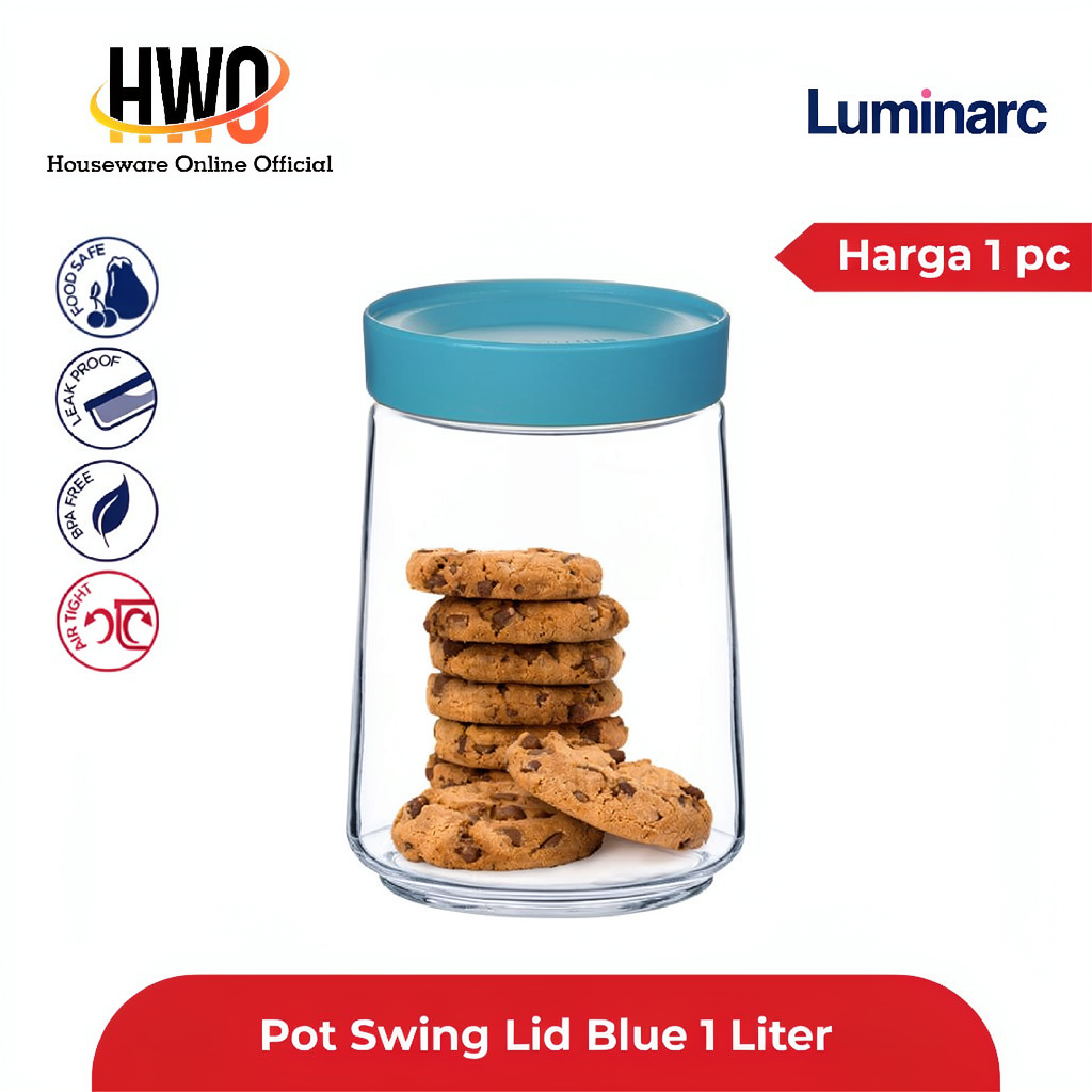 Luminarc Toples Pot Swing Lid Blue 1 Liter / 2 pc
