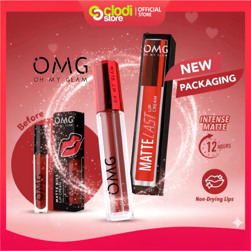 OMG Oh My Glam mattelast lip cream 2.9g Lip Cream Matte Dengan Warna Intense, Tahan Lama & Ringan