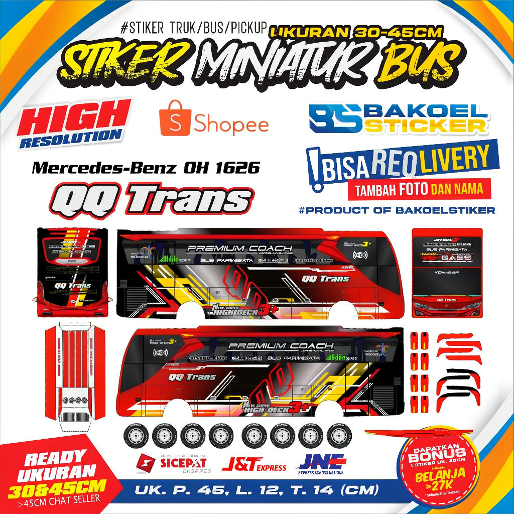 Stiker Miniatur Bus Pariwisata Uk. 30-45 cm
