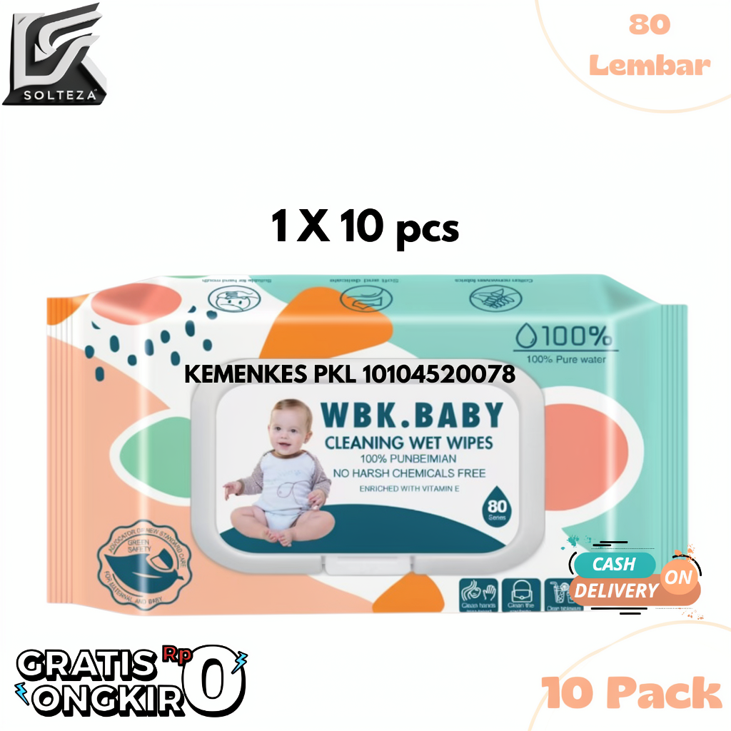 Bundling Paket Hemat Tisu Basah Bayi 10 Pack Isi 80 Lembar 100% Pure Water Cleaning Tanpa Alkohol Ba