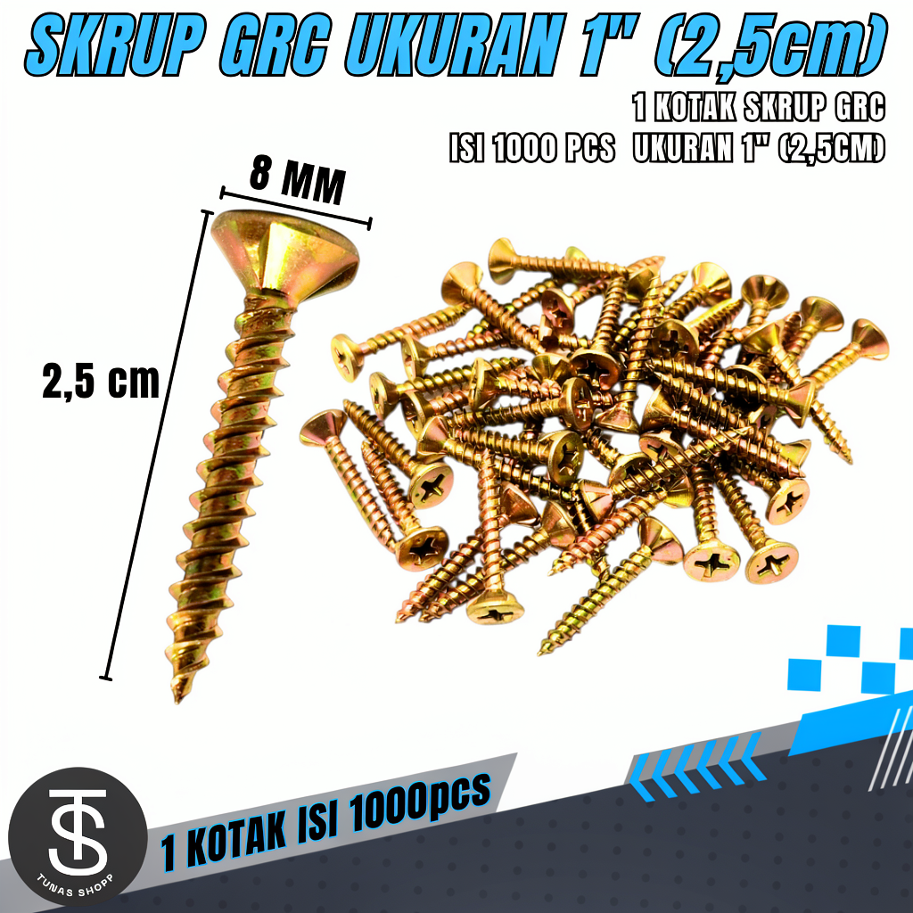 SKRUP GRC UKURAN 1 INCH (2,45CM) 1 KOTAK ISI 1000 PCS / Skrup GRC Ukuran 1 Inch / Paket 1000 PCS / B