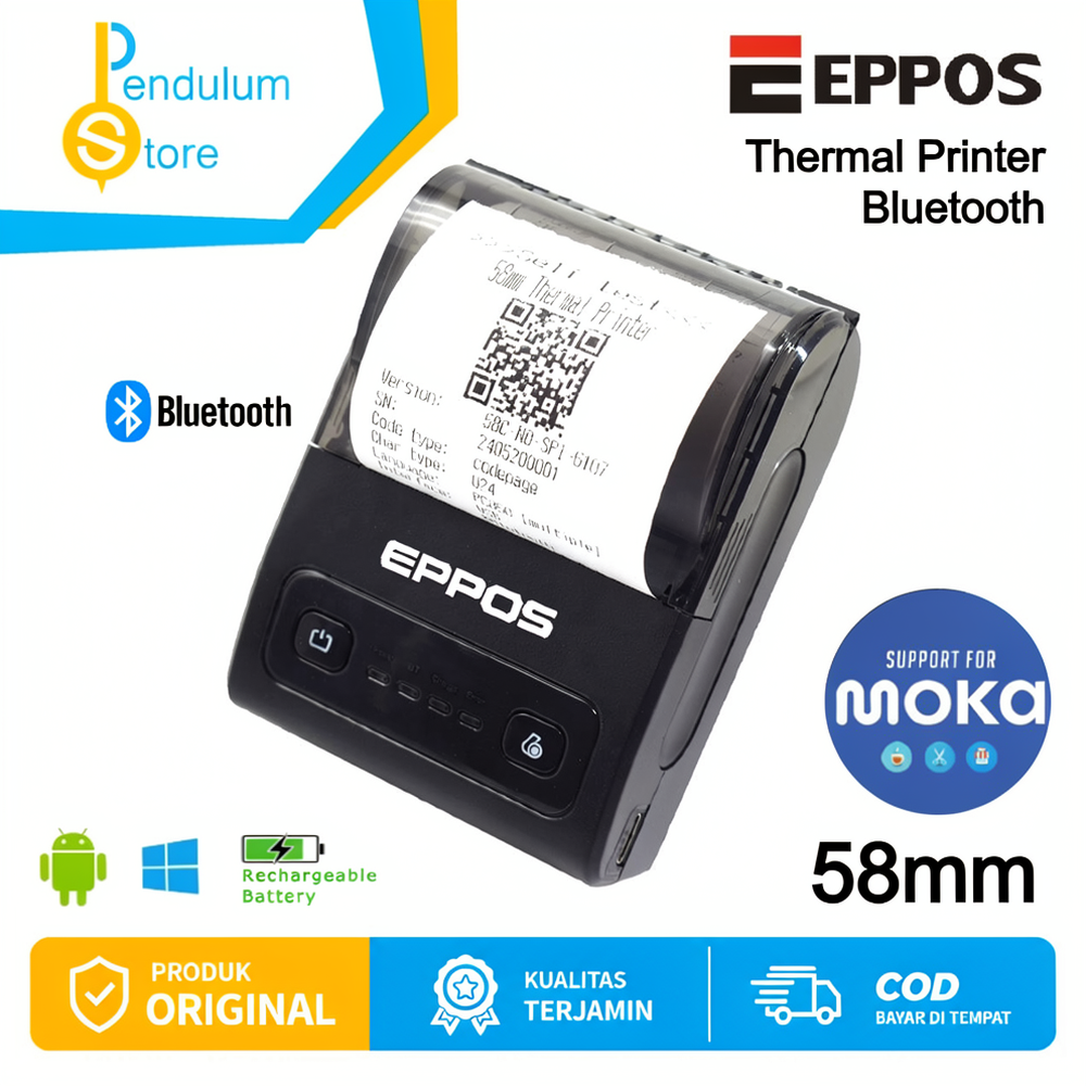 Mini Thermal Printer Bluetooth EPPOS EP5813 58mm Portable Rechargeable Battery Garansi Resmi 1 Tahun