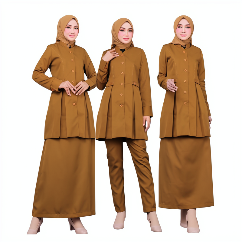 SERAGAM KERJA TUNIK PEMDA SANGHAI SUSUN WANITA SETELAN ROK A/CELANA/ROK SPAN BAHAN KATUN