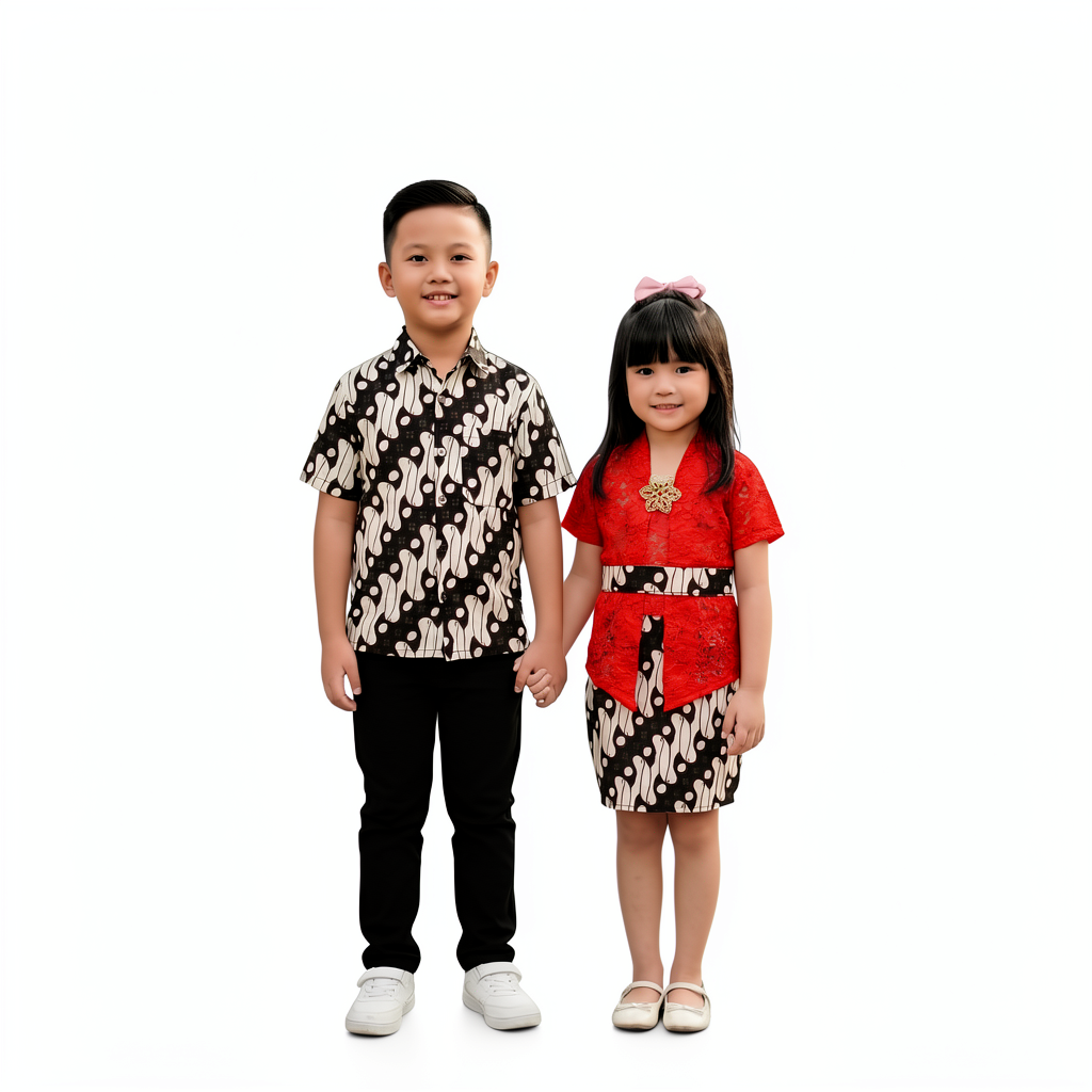 Couple Setelan Kebaya Anak Bali 2027 Bahan Brokat Dan kemeja Hem anak S-XXL