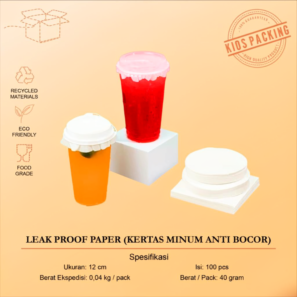 100pcs Kertas Anti Tumpah Kertas Tahan Bocor Tutup Minuman Cup Leak Proof Paper 12cm