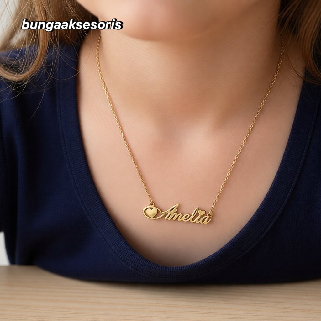 Kalung Nama Titanium Lapis Emas Anti Karat // Kalung Nama Anak