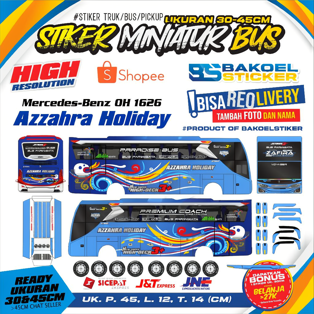 Stiker Miniatur Bus PARIWISATA uk.30-45cm