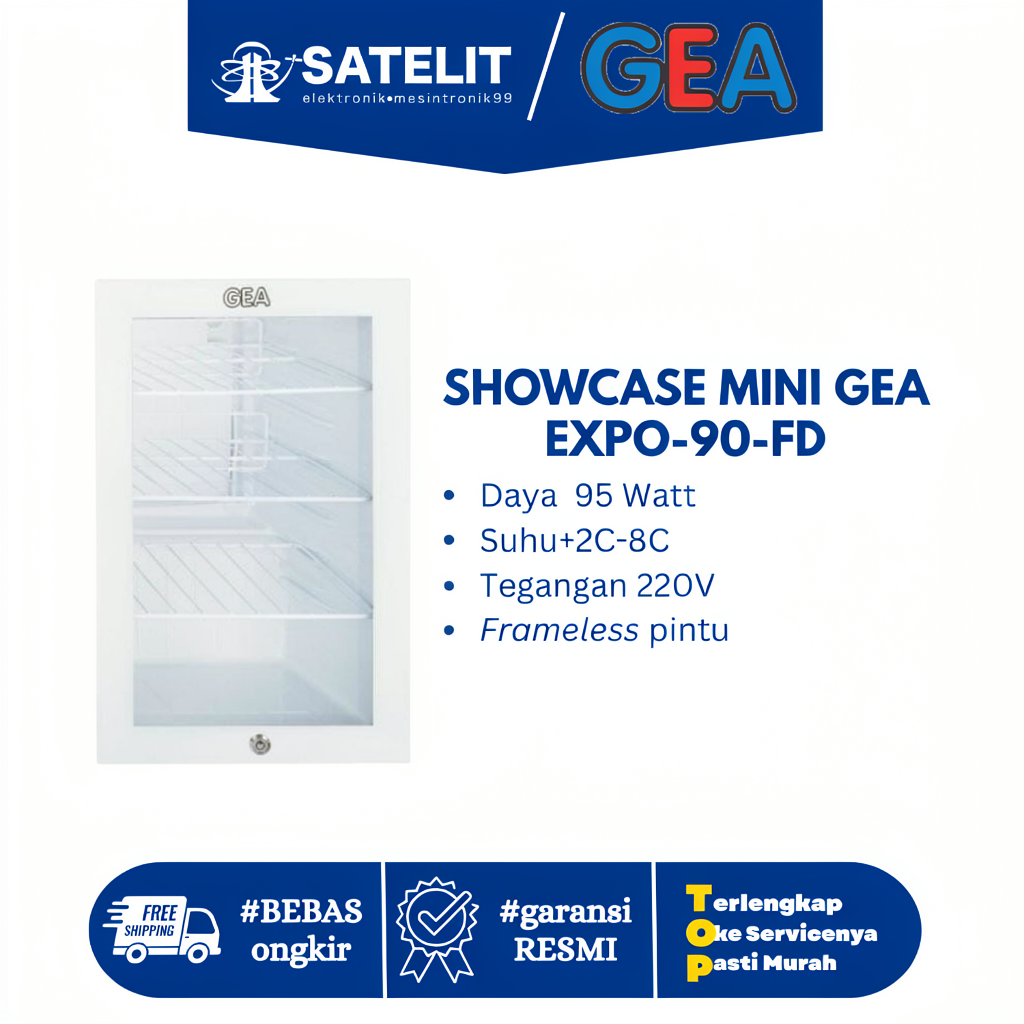 Showcase Mini GEA EXPO-90-FD – Lemari Pendingin Mini Display Minuman & Makanan untuk Cafe, Toko & Ka
