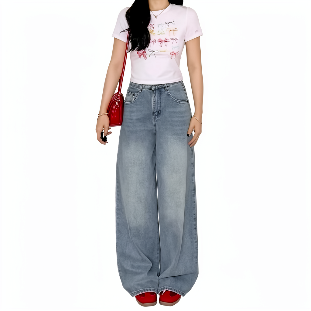 COD LULU Jeans Celana Jeans terbaru kulot Korea Biru muda pinggang tinggi--Baggy Jeans -baggy baggy