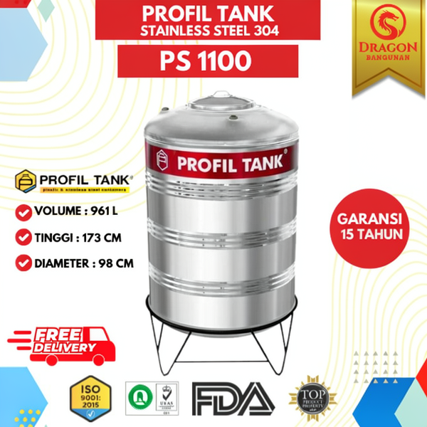 Tangki Air Stainless Profil Tank PS 1100 + Kaki - Toren Air Stainless Profil 1100 Liter