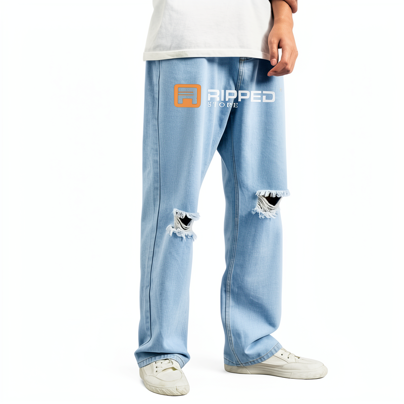 Celana Sobek Pria Ripped Jeans Loose Fit Standar Reguler Basic Longgar Denim Premium 27-38