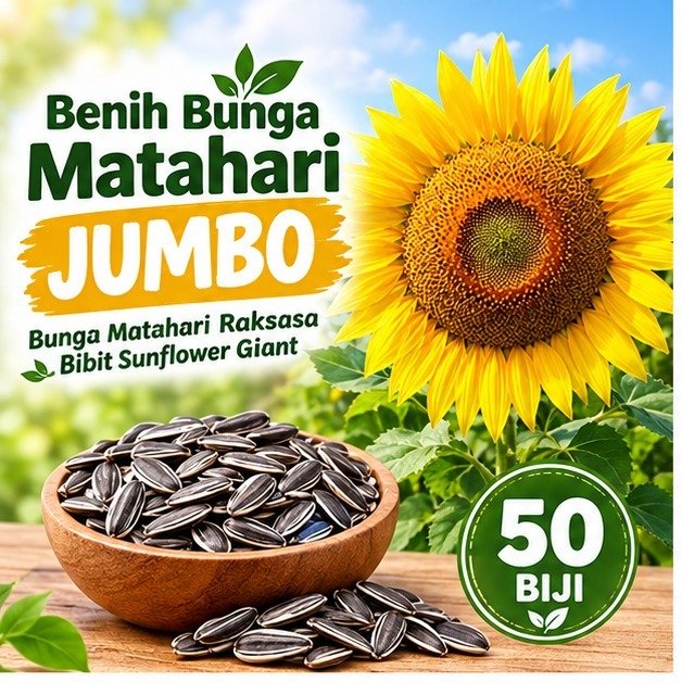 bisa cod Benih Bunga Matahari Jumbo 50 Biji Bibit Sunflower Giant Seed Bunga Matahari Raksasa Benih 